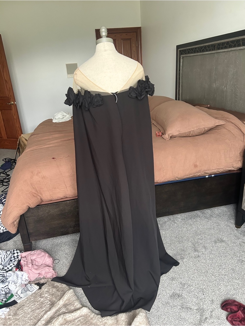 Marchesa Black One-Shoulder Evening Gown with Floral Appliqué - Picture 3 of 6